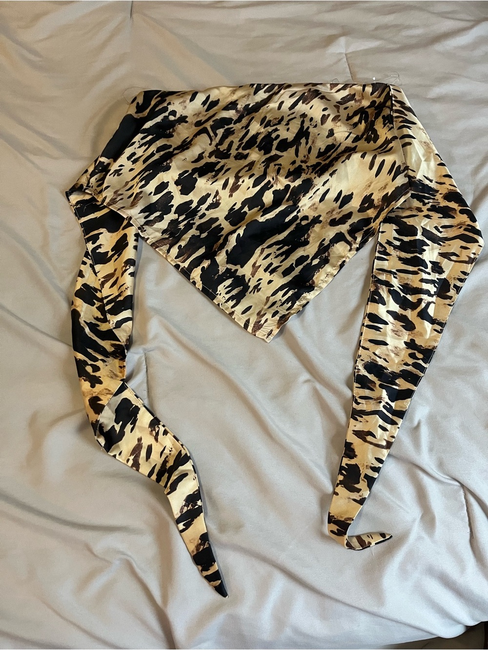 Windsor Black and Beige Leopard-Print Satin Top